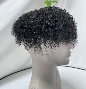 Postizo de <span class=keywords><strong>Cabello</strong></span> Rizado Kinky Curl 100% Remy Indio con Nudos Decolorados, Monofilamento, Peluca para <span class=keywords><strong>Hombre</strong></span>, Pieza de <span class=keywords><strong>Cabello</strong></span> Rizado, Tupé Masculino - Product Image 3