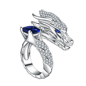 Anello Aperto a Forma di Drago con Pietra Quadrata Intarsiata, Gioiello da Dito Femminile Elegante ed Esagerato - Product Image 6