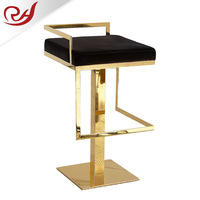 Tabouret de bar neuf en acier inoxydable couleur or et argent, style chinois, avec dossier haut et pieds carrés en fer forgé, pour usage commercial