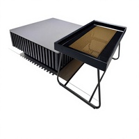 Ensemble de tables basses contemporaines en MDF durable, noir, carrée de 90 cm et rectangulaire de 102 cm, combinaison deux tailles pour salon