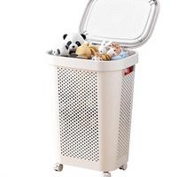 Panier à linge XingYou moderne blanc et gris, design en osier, en plastique PP, capacité 60L, avec couvercle, anti-poussière, rangement pour armoire