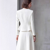 Ensemble de costume pour femme JERMAR blanc, col rond, blazer court, jupe trapèze, pour le travail formel, tenue de bureau, taille personnalisée disponible
