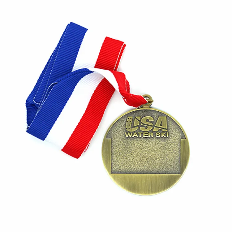 Medalla de bronce antiguo Fabricante Medalla de esquí acuático deportiva 2D de metal de alta calidad personalizada