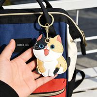 Set Kartu Akses Cat Access Card Warna Cerah Lucu Tiga Bunga Oranye Kulit PU Ramah Lingkungan Gantungan Kunci Cocok untuk Pelacak Hadiah Kreatif