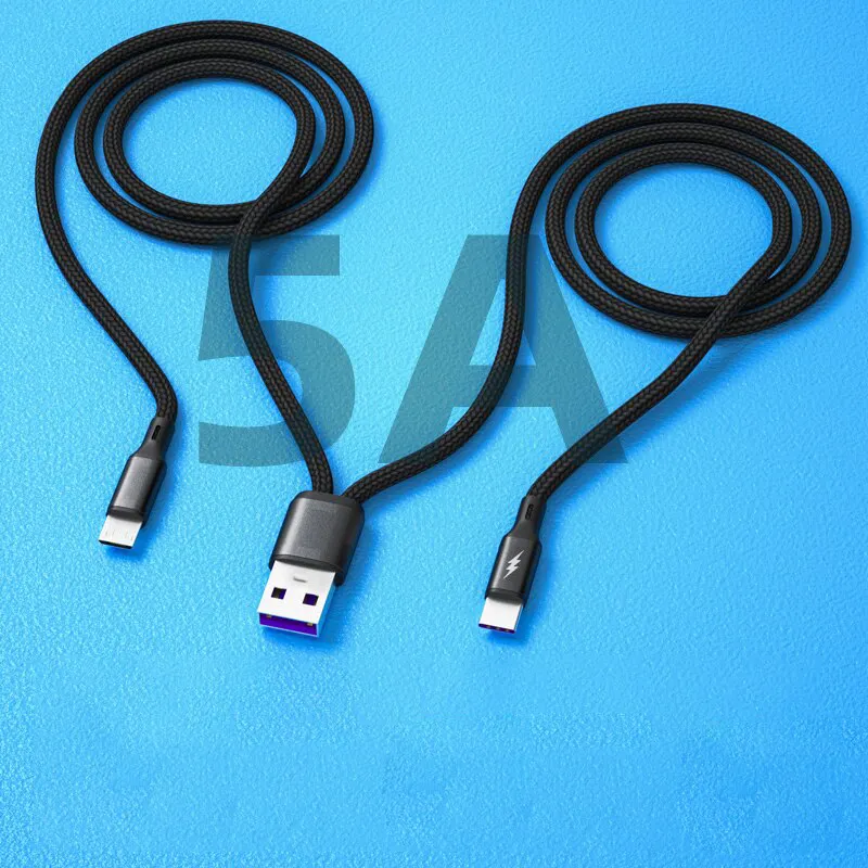 Vente en gros 1.2m câble de données USB 2 en 1 Type c micro ports charge rapide 5A nylon haute vitesse téléphone portable câbles de données USB