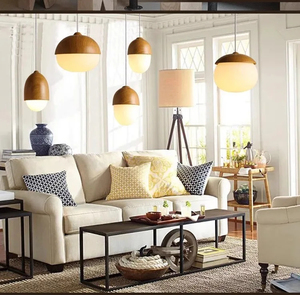 Lampe suspendue simple en verre opale avec <span class=keywords><strong>abat</strong></span>-<span class=keywords><strong>jour</strong></span> en bois <span class=keywords><strong>naturel</strong></span> texturé, petite lampe de plafond - Product Image 1