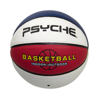 Ballon de basketball pour enfants taille 3 en cuir PU bleu, rouge et blanc, personnalisable, fourni par l'usine