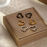 Boucles d'oreilles clips unisexes simples, tendance coréenne, délicates, en forme de cœur, en acier inoxydable, avec pierre naturelle électroplaquée, motif cœur de pêche