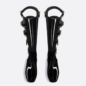 Summer Belt Buckles Women Knee High <b>Boots</b> Round Gold Ball Heels Patent Long Booties Square Toe Back Cut Out Sandals Shoes - Product Image 2