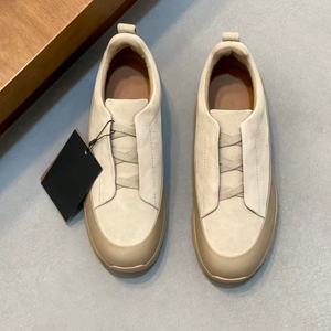 Chaussures de basket tendance de style designer, beige, minimalistes, à bout fermé, luxueuses, polyvalentes, en cuir véritable, à lacets - Product Image 4