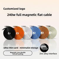 Kabel Data Pengisian Cepat Magnetik Tipe-C Ganda 240W, Kabel Pipih Berlapis, untuk Konektor Tipe-C, Konduktor Tembaga Murni yang Tahan Lama
