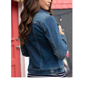 แจ็กเก็ตยีนส์ผ้าฝ้ายฟอกเซ็กซี่สีฟ้าสำหรับผู้หญิงแจ็กเก็ตยีนส์โอเวอร์ไซส์ออกแบบได้ตามต้องการจากผู้จำหน่าย - Product Image 2