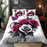 Parure de lit 3 pièces en microfibre imprimée 3D 5D florale numérique, taille King US/UK