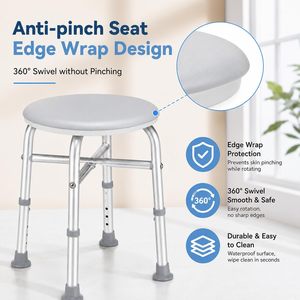 Taburete de Ducha Resistente, Asiento Redondo Grueso Azul, Patas Antideslizantes, Patas Ajustables de Aluminio, Silla de <span class=keywords><strong>Baño</strong></span> - Product Image 3