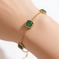 Elegantes y Populares Pulseras Apilables de Acero Inoxidable con Diseño de Corazón, Pez, Perla y Circonita Verde, Joyería Impermeable para Mujer