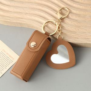 Portable PU Leather <b>Lipstick</b> Bag Makeup Pouch Lip Balm Bag Keychain Holder <b>Lipsticks</b> Protective Cover with Mirror - Product Image 3