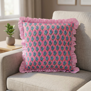 Housse de coussin carrée en coton à volants motif floral rose, style bohème, pour la maison - Product Image 3