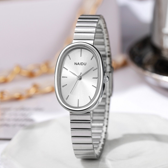 Vintage French Style Women Oval Quartz Watch Flexible Metal Strap Elegant Ladies Dress Wrist Watch