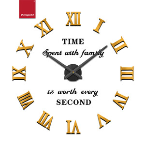 Horloge murale suspendue de luxe moderne dorée de 120 cm, chiffres romains, autocollant sans cadre, silencieuse, grande, à quartz analogique, pour mariage - Product Image 2