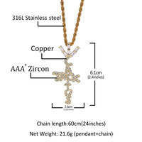 Collier avec pendentif en forme de cactus de la marque Travis Scott, en laiton doré, serti de cristaux de zircone cubique, lettre, charme, bling, hip hop