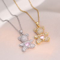 Collier en acier inoxydable avec pendentif ours mignon et cœur, serti de zircone cubique étincelante, bijoux fantaisie pour cadeau