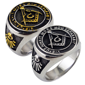 Anillo Masónico Vintage Religioso para Hombre, Anillo de los Masones Libres y Aceptados, Acero Inoxidable, Regalo de Boda para Motociclistas, Chapado en Oro de 18K - Product Image 1