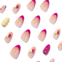 Zomerse 3D aardbeien opzetnagels, amandelvorm, Franse tip met fruit-, bloemen- en streepdesigns voor vrouwen