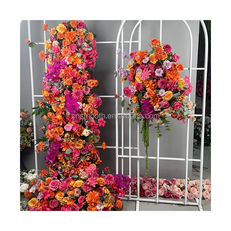 Novo Design Whole Set Hot Pink Laranja Seda Artificial Centerpiece Flores Arranjos Decoração para Casamentos