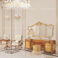 Ensemble de commode antique de luxe avec miroir doré, coiffeuse et table de maquillage pour chambre à coucher