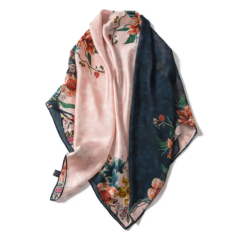 Custom pattern silk scarves Ladies custom logo Digital Print Real Silk Scarf for women