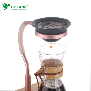 กรวยกรองกาแฟเซรามิก L-Beans แบบไม่มีรูพรุน สำหรับการชงกาแฟแบบดริป พร้อมด้ามจับโลหะและแก้วเซิร์ฟเวอร์ - Product Image 5