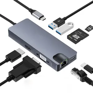 Vothoon USB Hub C 8 em 1 RJ45 1000Mbps OTG Hub USB Doca Estação Carregador Docking para IPad Laptop Pro