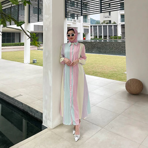 Vintage Phong Cách Sọc Ăn Mặc Mùa Xuân Mùa Thu Đông Nam Á Hồi Giáo Của Phụ Nữ Polyester Abaya Ăn Mặc Lấy Cảm Hứng Indonesia Malay Shopee - Product Image 2