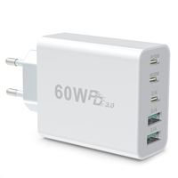 Meilleures ventes, nouvelle arrivée, chargeur rapide 60W GaN, chargeur rapide 5 ports, 3 USB C, 2 USB A, adaptateur mural PD3.0, OEM ODM pour iPhone Samsung