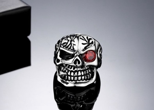 Bijou en acier inoxydable pour hommes, anneau de haute qualité, Style Punk, yeux rouges, crâne de <span class=keywords><strong>diamant</strong></span>, vente en gros - Product Image 6