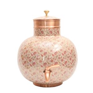 Dispensador de Agua de Cobre con Estampado Floral Premium - Matka Esférica de Cobre 100% Puro Hecha a Mano con Grifo Antiderrames para Regalo de Lujo - Product Image 1