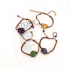 Mode femmes chaîne tissé Net pierre de guérison Bracelets hommes irrégularité pierres précieuses naturelles Wrap Bracelet Couple bijoux cadeaux - Product Image 3