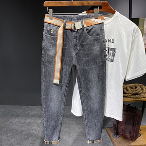 Pantalones Vaqueros de Mezclilla para <span class=keywords><strong>Hombre</strong></span>, Nuevo Modelo, Cintura Media, Color Gris Ceniza, Estampados, Elásticos, Casuales, Ajustados y Rectos - Product Image 3