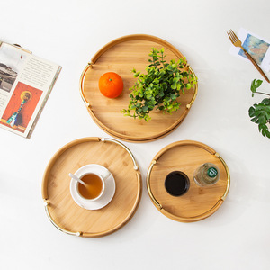 Round Bamboo <b>Tea</b> <b>Tray</b> With Handle For Home Kitchen Serving Food Fruit Pastries High End Teacups Restaurant Use - Product Image 3