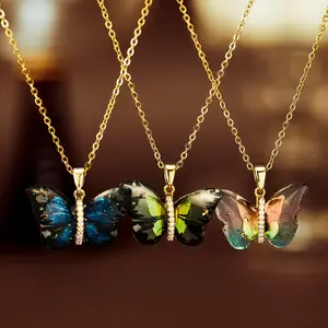 OPK Wholesale Fashion Designs Colourful Gradient Butterfly Copper Pendant Charm Necklace For Women