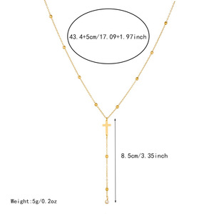 Gold Plated Stainless Steel Cross Pendant Necklace Women Long Beaded Chain Clavicle Chain Everyday Wear - Product Image 4