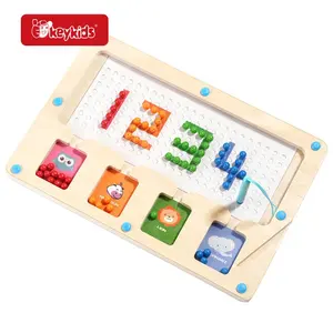 Mainan papan Dot magnetik kayu Puzzle nomor labirin edukasi untuk balita W11H122