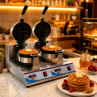 Gaufrier électrique professionnel double poste avec plaques rondes pour hôtels, restaurants et services de traiteur