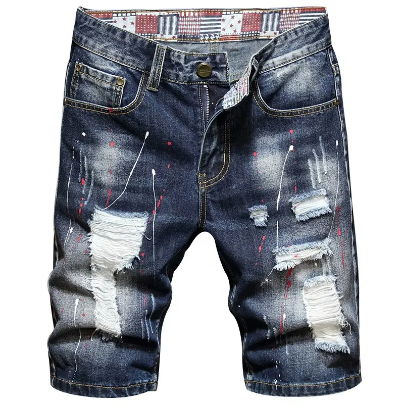 MS001 fashion stacked casual pants mens jean shorts ripped jeans shorts mens summer denim shorts