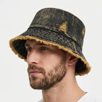 Topi Bucket Denim Vintage Berwarna Khusus dengan Logo Kustom, Pinggiran Berjumbai, untuk Pesta dan Penggunaan Sehari-hari