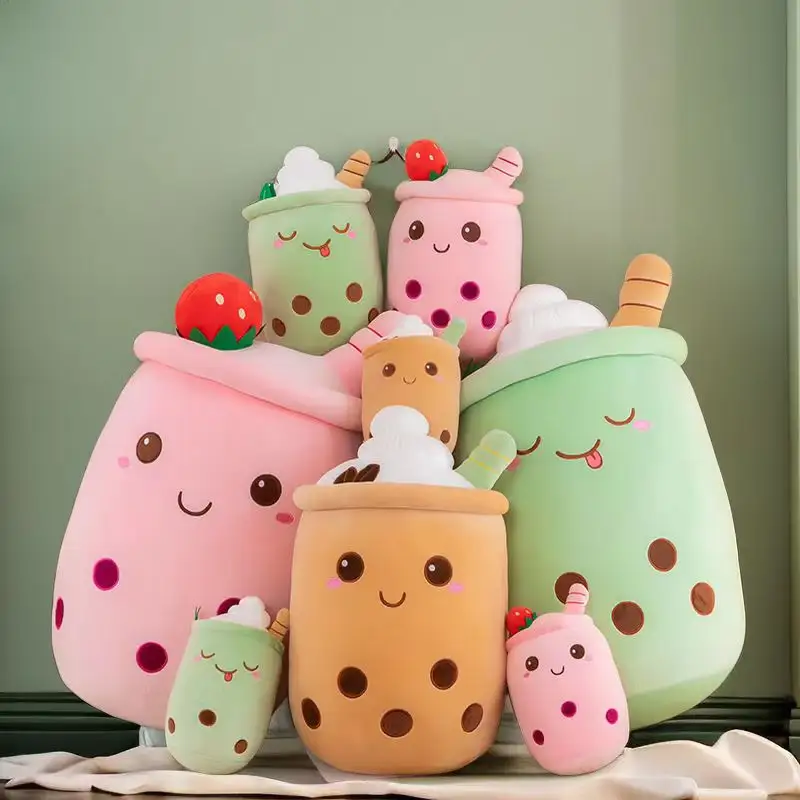Tiktok hot selling Cute Strawberry Drink Plush Stuffed Toy Soft Ice Cream Milk Tea Plush Boba Tea Toy Boba Plushie Pillow