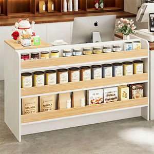 Comptoir de caisse et de réception moderne et durable pour supermarché, épicerie, hôtel – Présentoir de caisse – Construction bois-métal - Product Image 4