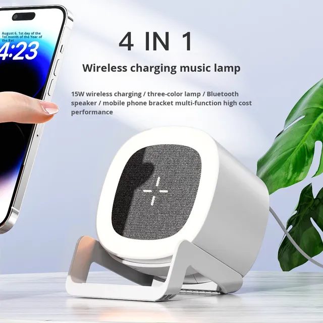 RGB Light 15W Wireless Fast Charging Phone Holder Multi-function Music Atmosphere Light Portable Speaker