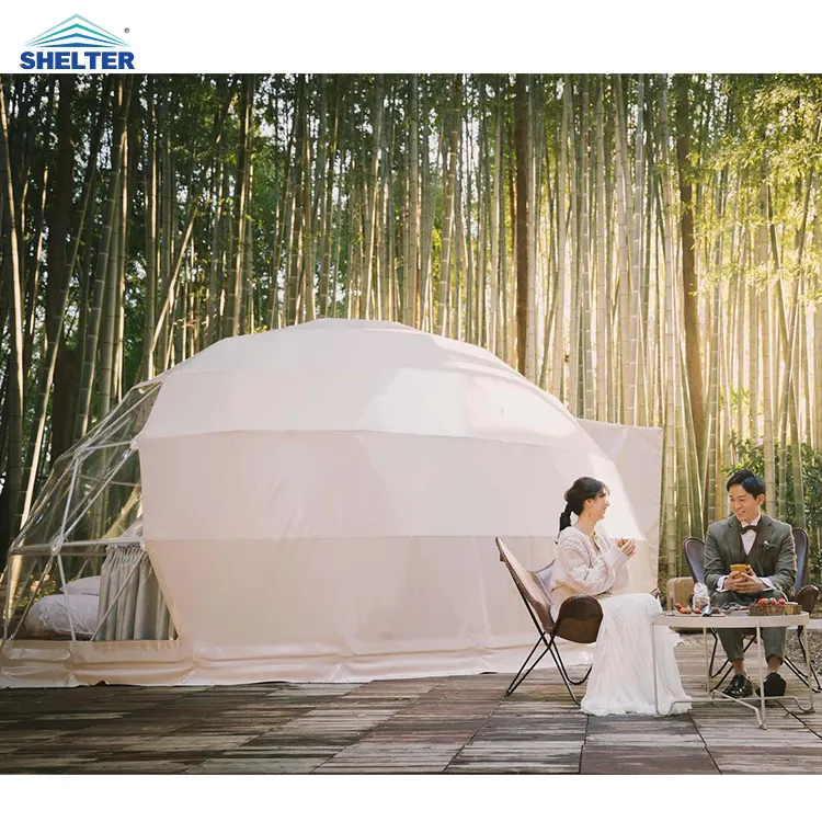 Glamping con bano camping hotel zelt Hotel luxury prefabbricato globe igloo geo geodomi domos para glamping Dome Tent