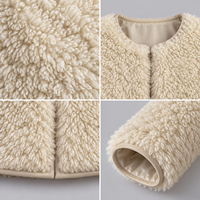 Veste en fourrure douce zippée sans col avec fermeture éclair intégrale et poches fendues, finitions argentées, style urbain automne-hiver (OEM)